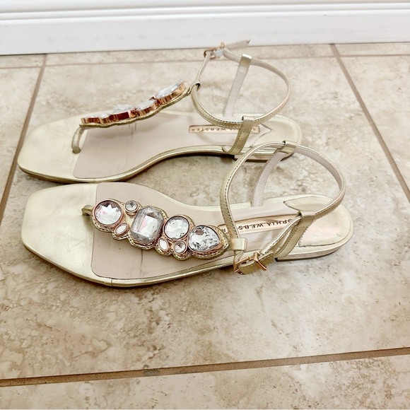 SOPHIA WEBSTER Ritzy Embellished Metallic Leather Thong Sandals size 7 - Picture 9 of 9